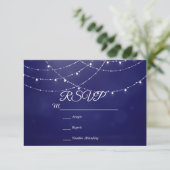 Glam White Fairy Lights Blauwe RSVP-kaart RSVP Kaartje (Staand voorkant)