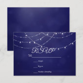 Glam White Fairy Lights Blauwe RSVP-kaart RSVP Kaartje (Voorkant / Achterkant)