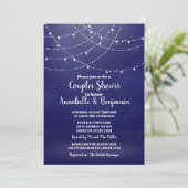Glam White Fairy Lights Blue Couples Shower Kaart (Staand voorkant)