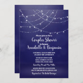 Glam White Fairy Lights Blue Couples Shower Kaart (Voorkant / Achterkant)