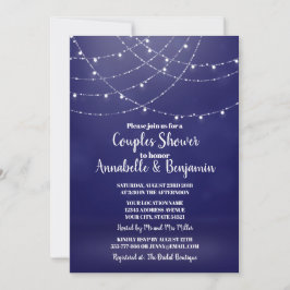 Glam White Fairy Lights Blue Couples Shower Kaart