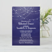Glam White Fairy Lights Blue Rehearsal Dinner Kaart (Staand voorkant)