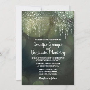 Glam White Fairy Lights green BOKEH Wedding Kaart