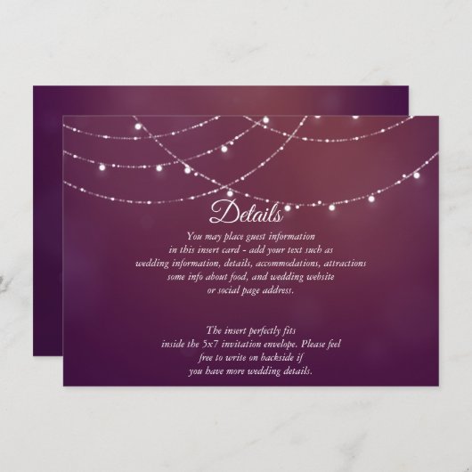 Glam White Fairy Lights Roze Paarse DETAILS Kaart (Voorkant / Achterkant)