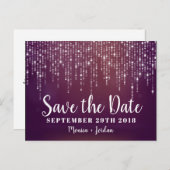 Glam White Fairy Lights roze paarse SAVE THE DATE Aankondigingskaart (Voorkant / Achterkant)