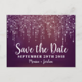 Glam White Fairy Lights roze paarse SAVE THE DATE Aankondigingskaart (Voorkant)