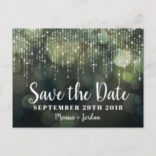 Glam White Fairy Lights zwart groen SAVE THE DATE Aankondigingskaart