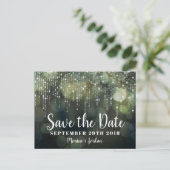 Glam White Fairy Lights zwart groen SAVE THE DATE Aankondigingskaart (Staand voorkant)