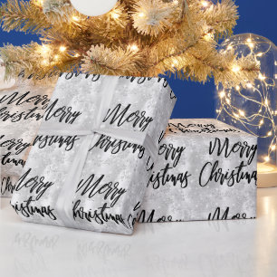 Glam White Floral Glitter Merry Kerstscript Cadeaupapier
