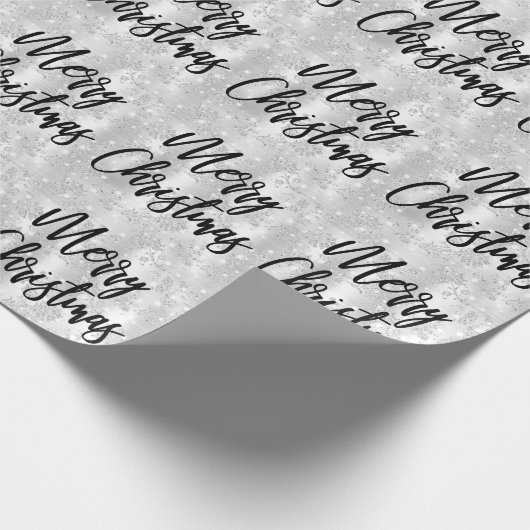 Glam White Floral Glitter Merry Kerstscript Cadeaupapier (Hoek)