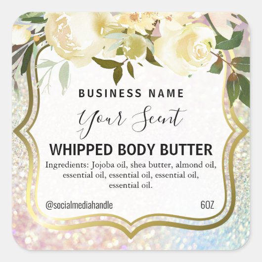 Glam White Flowers Body Butter Labels (Voorkant)