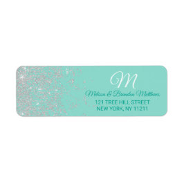 Glam White Glitter Sparkles Blauwgroen adres Etiket