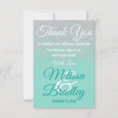 Glam White Glitter Sparkles Blauwgroen Bedankt (Voorkant)