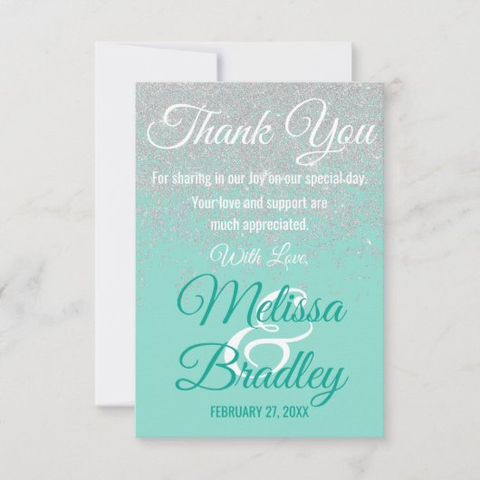 Glam White Glitter Sparkles Blauwgroen Bedankt (Voorkant)