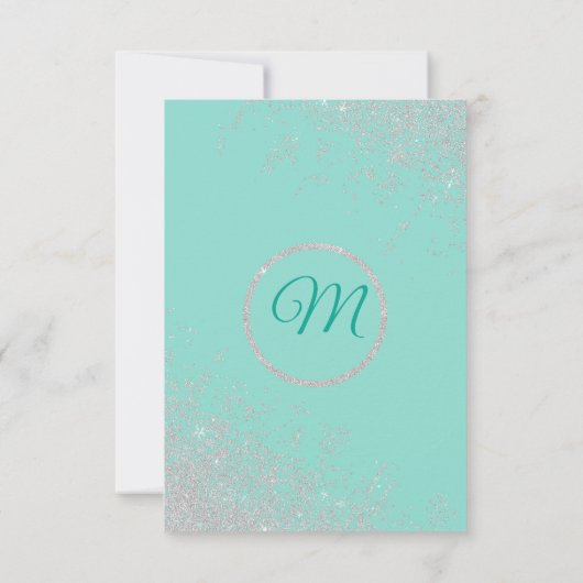 Glam White Glitter Sparkles Blauwgroen Bedankt (Achterkant)