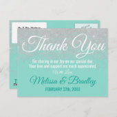 Glam White Glitter Sparkles Blauwgroen Bedankt Briefkaart (Voorkant / Achterkant)