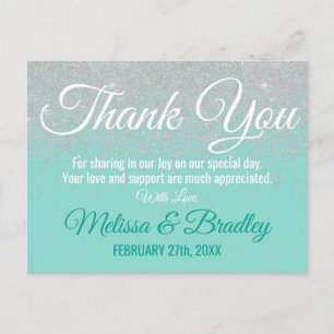 Glam White Glitter Sparkles Blauwgroen Bedankt Briefkaart