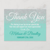 Glam White Glitter Sparkles Blauwgroen Bedankt Briefkaart (Voorkant)