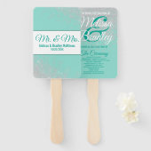 Glam White Glitter Sparkles Blauwgroen bruiloft pr Handwaaier (Voorkant en achterkant)