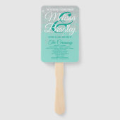Glam White Glitter Sparkles Blauwgroen bruiloft pr Handwaaier (Achterkant)