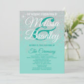 Glam White Glitter Sparkles Blauwgroen bruiloft pr Programmakaart (Staand voorkant)