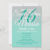 Glam White Glitter Sparkles Blauwgroen Sweet 16 Kaart (Voorkant)