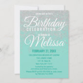 Glam White Glitter Sparkles Blauwgroen Verjaardags Kaart (Voorkant)