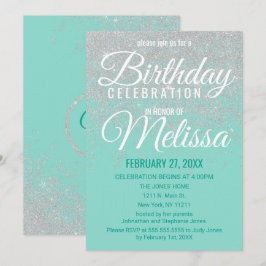 Glam White Glitter Sparkles Blauwgroen Verjaardags Kaart