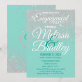 Glam White Glitter Sparkles Blauwgroen Verloving Kaart (Voorkant / Achterkant)