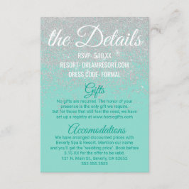 Glam White Glitter Sparkles Blauwgroen Weddenschap Informatiekaartje
