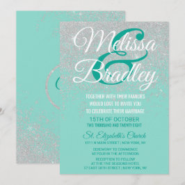 Glam White Glitter Sparkles Blauwgroen Weddenschap Kaart