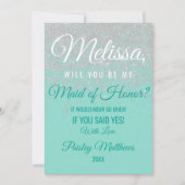 Glam White Glitter Sparkles Teal Bruidsmeisje Kaart (Voorkant)
