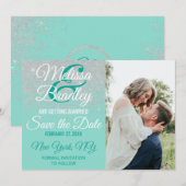 Glam White Glitter Sparkles Teal Uitnodigingen (Voorkant / Achterkant)