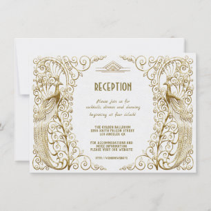 Glam White Gold Art Deco Pauw Huwelijksreceptie Kaart