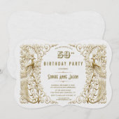 Glam White Gold Art Deco Peacocks 50e verjaardag Kaart (Voorkant / Achterkant)