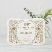 Glam White Gold Art Deco Peacocks 50e verjaardag Kaart (Staand voorkant)