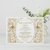Glam White Gold Art Deco Peacocks Nieuwjaar Kaart (Staand voorkant)