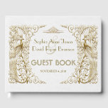 Glam White Gold Art Deco Peacocks Weddenschap Gastenboek<br><div class="desc">Een elegant ontwerp met een combinatie van gouden kunstdecopauzes van oude wereldstijl en een gedurfde,  moderne grafische aanpak op een witte getextureerde achtergrond. Het gebruik past hulpmiddel aan om uw info toe te voegen. Ga voor overeenkomende objecten naar het Collectie White Gold Art Deco Peacocks.</div>