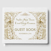 Glam White Gold Art Deco Peacocks Weddenschap Gastenboek (Voorkant)