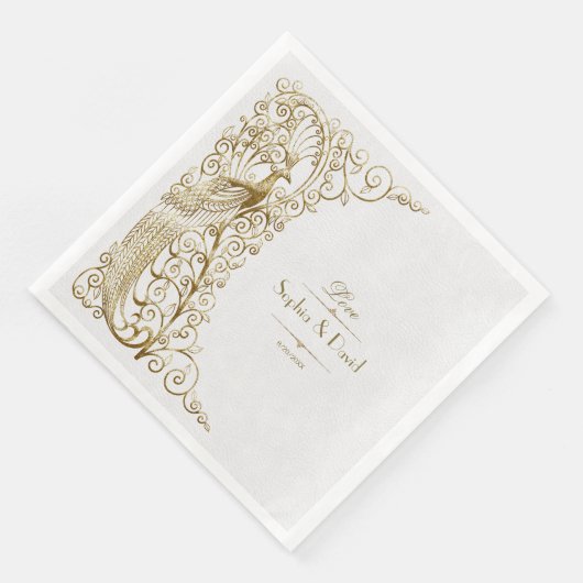 Glam White Gold Art Deco Peacocks Weddenschap Servet (Hoek)