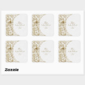 Glam White Gold Art Deco Peacocks Weddenschap Vierkante Sticker (Vel)