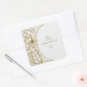 Glam White Gold Art Deco Peacocks Weddenschap Vierkante Sticker (Envelop)
