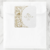 Glam White Gold Art Deco Peacocks Weddenschap Vierkante Sticker (Tas)