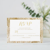 Glam White gold glitter grenst elegant bruiloft RSVP Kaartje (Staand voorkant)