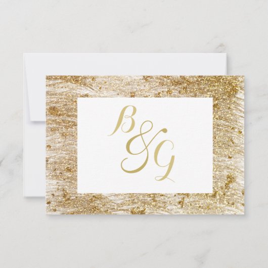 Glam White gold glitter grenst elegant bruiloft RSVP Kaartje (Achterkant)