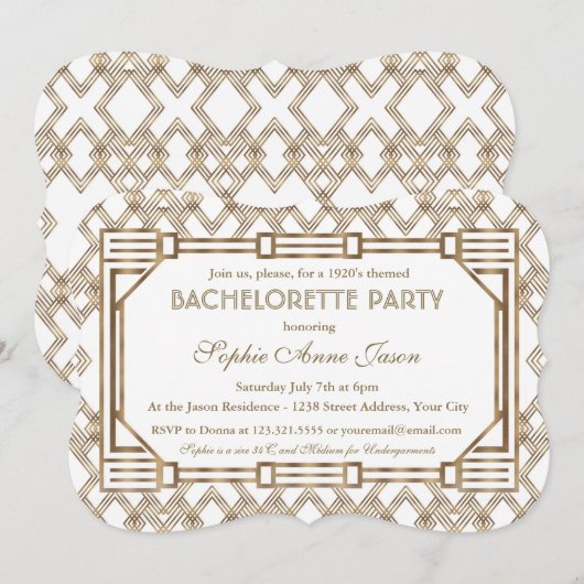 Glam White Gold Great Gatsby Bachelorette-feest Kaart (Voorkant / Achterkant)