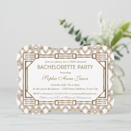 Glam White Gold Great Gatsby Bachelorette-feest Kaart (Staand voorkant)