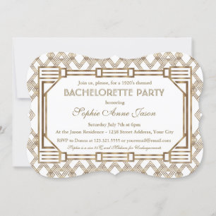 Glam White Gold Great Gatsby Bachelorette-feest Kaart