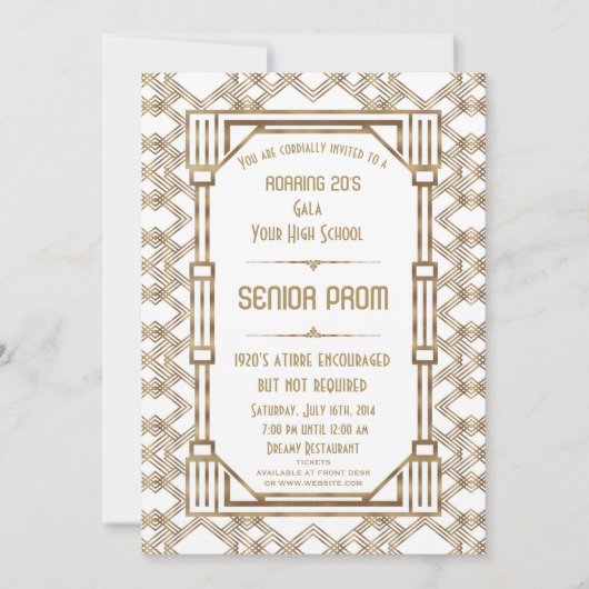 Glam White Gold Great Gatsby Senior Prom Kaart (Voorkant)