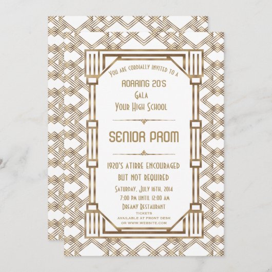 Glam White Gold Great Gatsby Senior Prom Kaart (Voorkant / Achterkant)